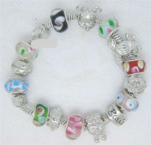 Adorable Mixed Color Beads Padora  Bracelet in Silver