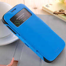 Slim Armor Viewing window Automatic Sleep/Wake case for Samsung Galaxy S4 Blue