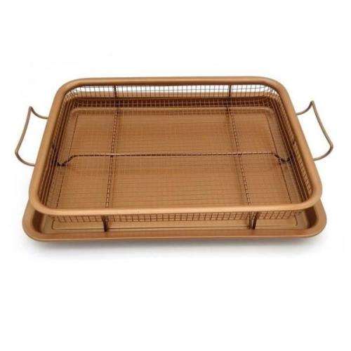 Copper Crispy Tray Oven Air Fryer Mesh Basket Ceramic Coating - Cook With No Oil