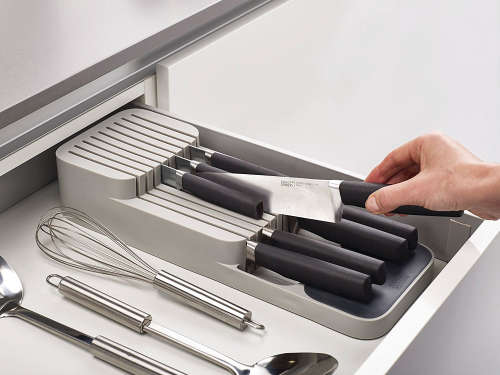 2 Tiers In-Drawer PVC Knife Block Holder Storage Organizer Kitchen Knives Drawer