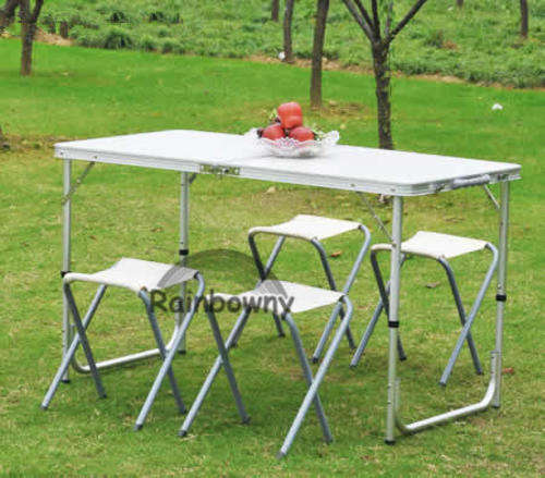 Portable Aluminum picnic table with 4 Stools Folding Table Set
