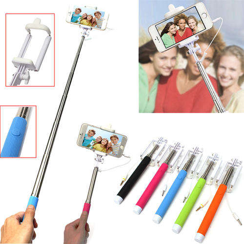 Extendable Wired Remote Shutter Handheld Selfie Stick Monopod For Mobile Phone