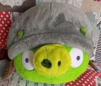 Helmet the Green Pig from Angry Birds. Original product of Rovio. Plush toy.