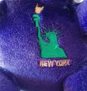 I love NY Purple Beanie Bear with white I love NY Hoodie! 15cm.
