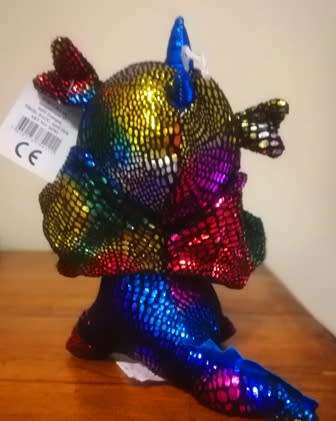 Metallic Black and Blue Dragon plush Animal.  24cm.  Laurana soft toy.