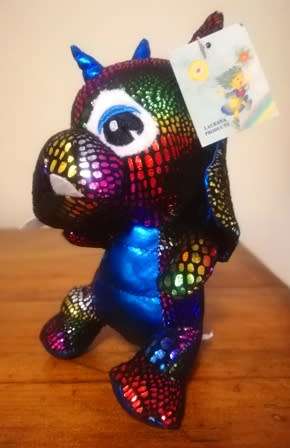 Metallic Black and Blue Dragon plush Animal.  24cm.  Laurana soft toy.