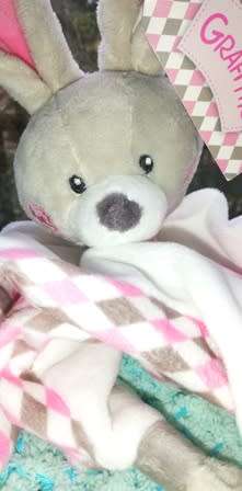 Baby`s Bunny Plush Baby Graffitis with Tags. Comfort/Toy Blanket. 25cm.