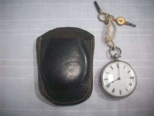 Sterling silver 'Dyers' fob watch in leather pouch