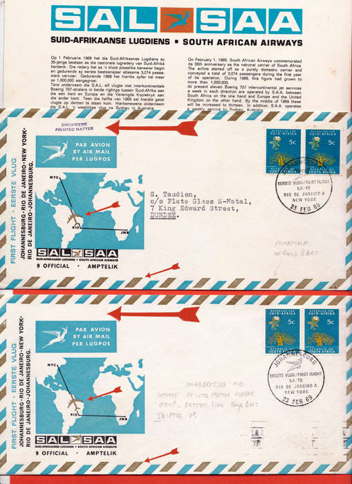 RSA: 2 x SAA No. 9 FDC with Variety "Missing Rubber Stamp" & Colour Shifts - Both Very Fine!! Scarce
