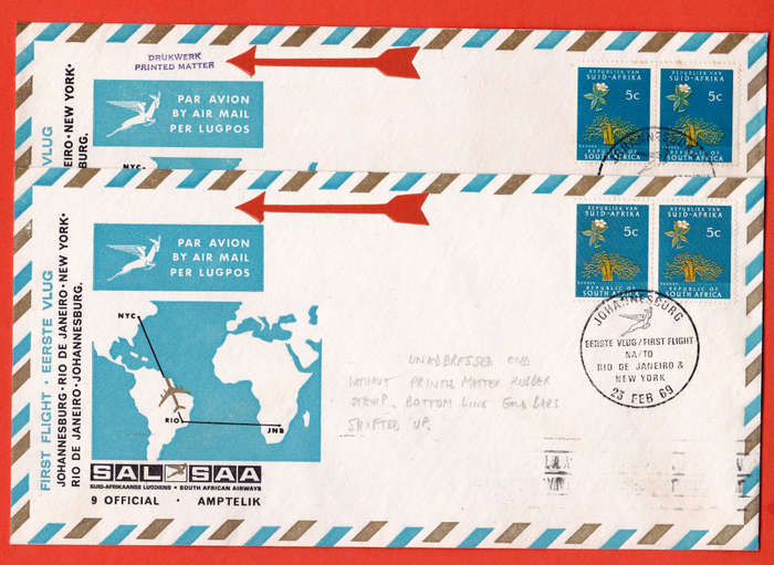 RSA: 2 x SAA No. 9 FDC with Variety "Missing Rubber Stamp" & Colour Shifts - Both Very Fine!! Scarce