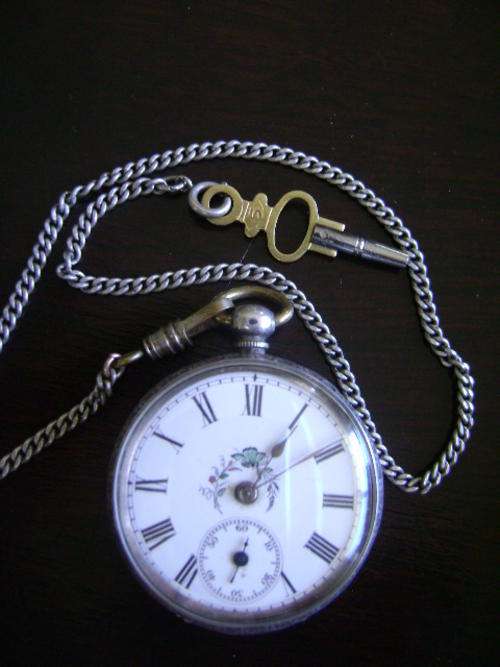 HOLBORN SWISS SIVER POCKET WATCH WITH BASE METAL CHAIN AND KEY
