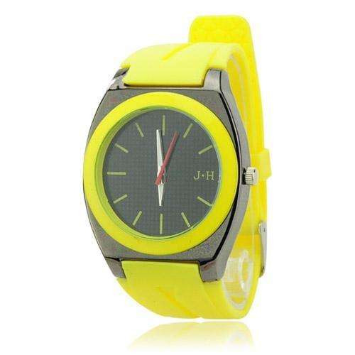 Stylish Round Dial Silicone Band Quartz Movement Wrist Watch -Yellow