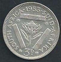 1953 - Threepence / Tickey. - VF condition as per scan.