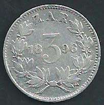 1896 - ZAR Threepence / Tickey. VF condition as per scan.