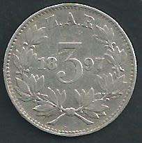 1897 - Threepence / Tickey. VF condition as per scan.