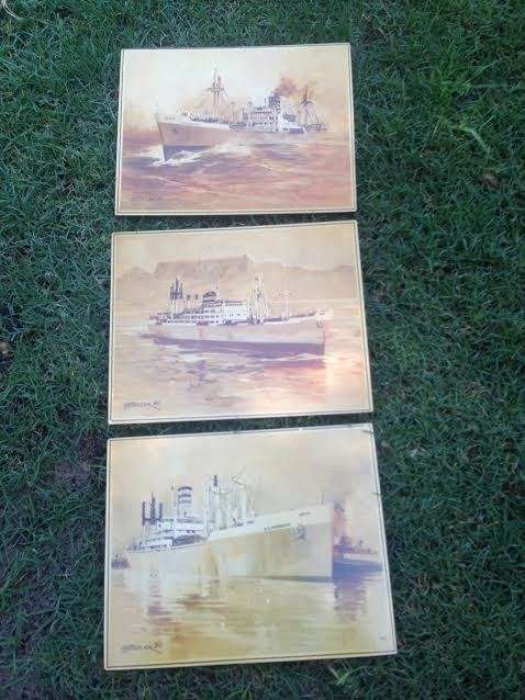 Set of 8 Cork Backed Placemeats Depicting Safmarine Ships(Ideal for wall mounting)