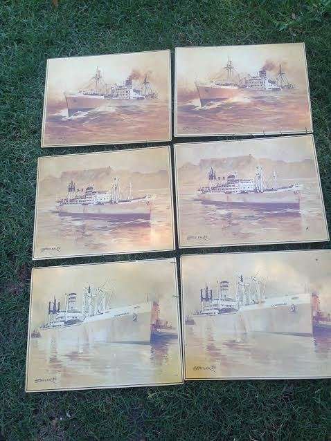 Set of 8 Cork Backed Placemeats Depicting Safmarine Ships(Ideal for wall mounting)
