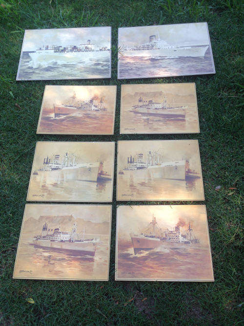 Set of 8 Cork Backed Placemeats Depicting Safmarine Ships(Ideal for wall mounting)