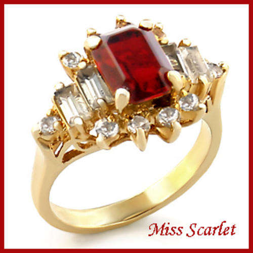 18K GOLD SIMULATED RUBY AND DIAMOND RING