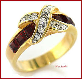 18K GOLD SIMULATED RUBY AND DIAMOND RING - SIZE 8