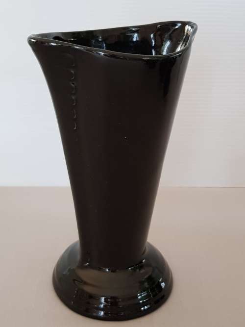 Mid-Century Modern South African Studio Ceramics - Glossy Black Art Deco Cone Shaped  Vase