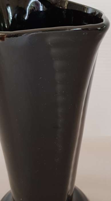 Mid-Century Modern South African Studio Ceramics - Glossy Black Art Deco Cone Shaped  Vase