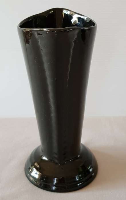 Mid-Century Modern South African Studio Ceramics - Glossy Black Art Deco Cone Shaped  Vase
