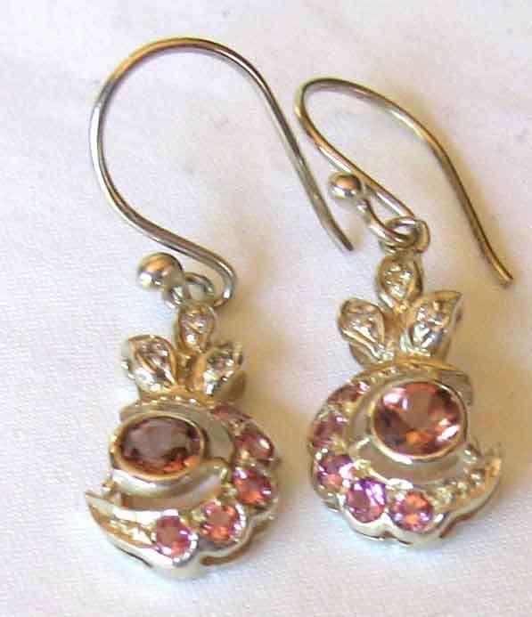 Sterling Silver , Tourmaline and Diamonds Earrings.