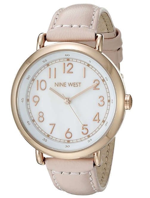 **GENUINE** NINE WEST® WOMEN'S EASY TO READ ROSE GOLD-TONE AND BLUSH PINK LEATHER STRAP WATCH_NWT