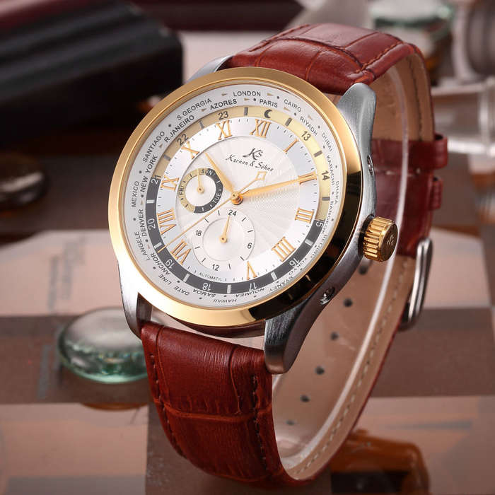 -I Late Entry !!! I GENUINE I- KRONEN & SÖHNE Automatic Sport Army Leather Mechanical Wrist Watch