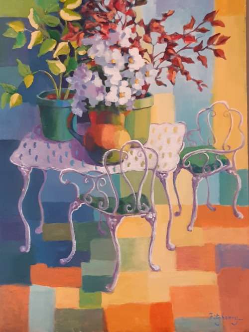 PATIO SCENE - An original painting by Liz Fitzhenry
