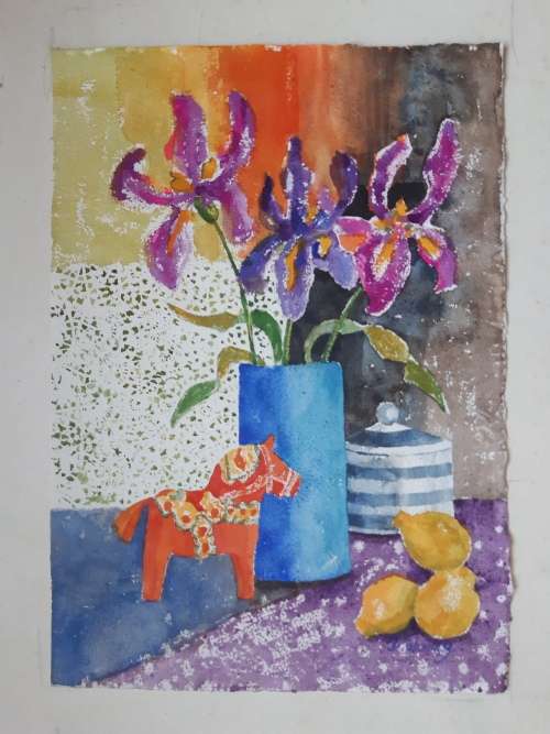 ORANGE HORSE and LILIES - An original painting by Liz Fitzhenry