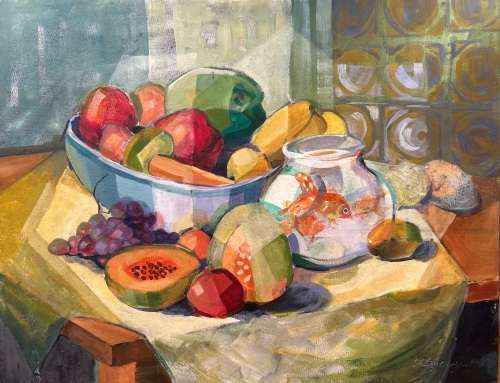 FRUIT AND FISH II - An original painting by Liz Fitzhenry
