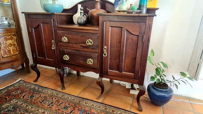 Antique Cape Dutch Stinkwood Sideboard with Glass Shelves  19th Century, 158cm Wide