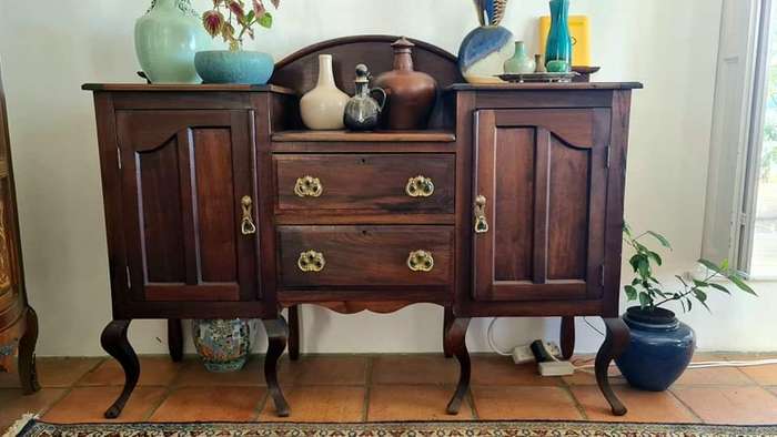 Antique Cape Dutch Stinkwood Sideboard with Glass Shelves  19th Century, 158cm Wide