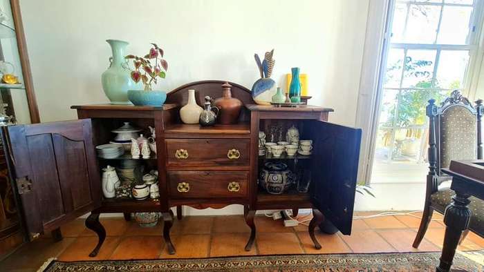 Antique Cape Dutch Stinkwood Sideboard with Glass Shelves  19th Century, 158cm Wide