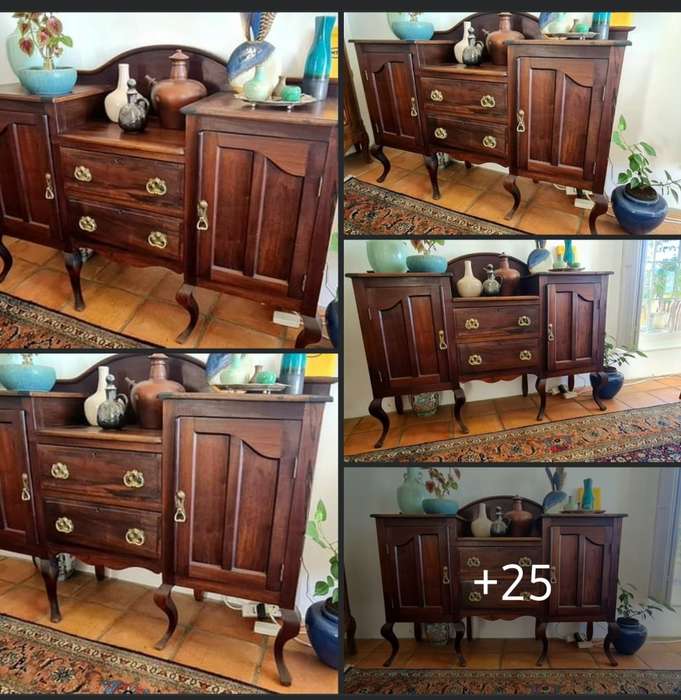 Antique Cape Dutch Stinkwood Sideboard with Glass Shelves  19th Century, 158cm Wide