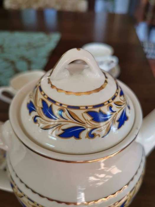 Portland Pottery Cobridge Staffordshire England Coffee Set in the Beautiful Blue & Gold Cobridge.