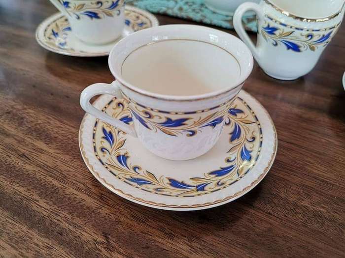 Portland Pottery Cobridge Staffordshire England Coffee Set in the Beautiful Blue & Gold Cobridge.