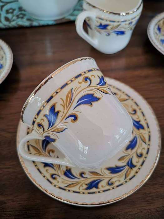 Portland Pottery Cobridge Staffordshire England Coffee Set in the Beautiful Blue & Gold Cobridge.