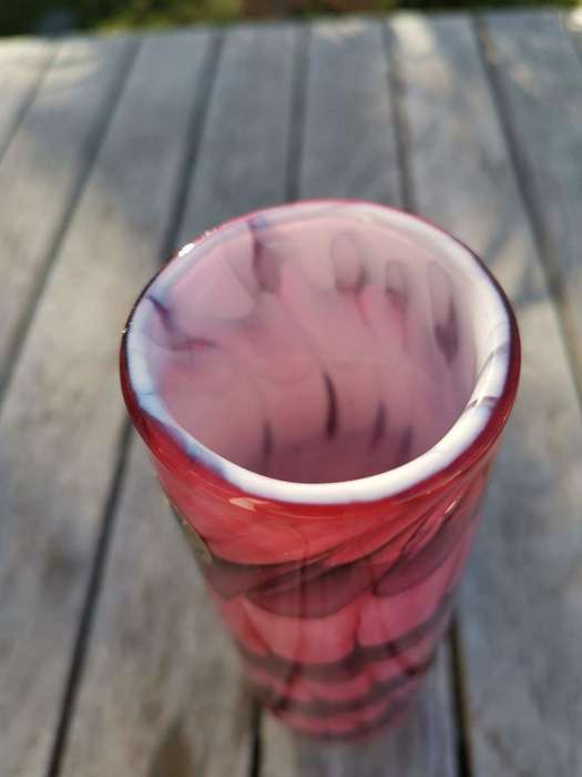 A wonderful organic pink, purple & white glass vase, made by Mtarfa of Malta, signed to base.