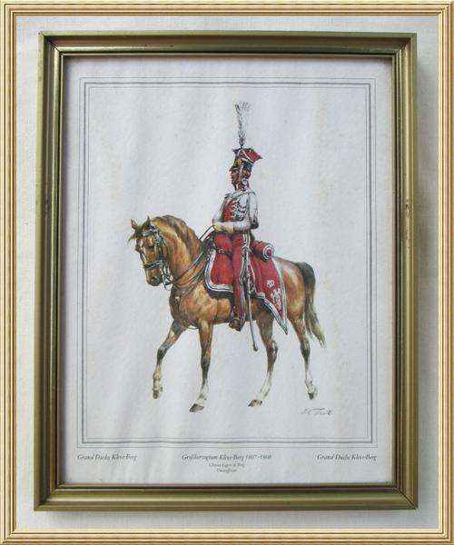 Vintage Military Glass Framed Signed Print 1807-1808 Grand Duchy Kleve-Berg Officer from Blisful