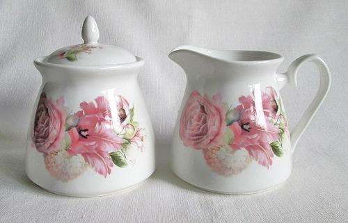 Pink Rose Milk Jug & Lidded Sugar Bowl from Blisful