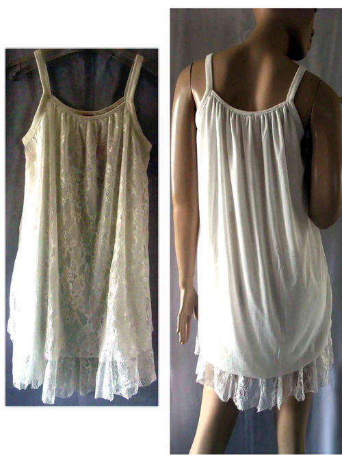 Sexy Lace Sheer Lined Double Layer Cotton Dress 1 Size White