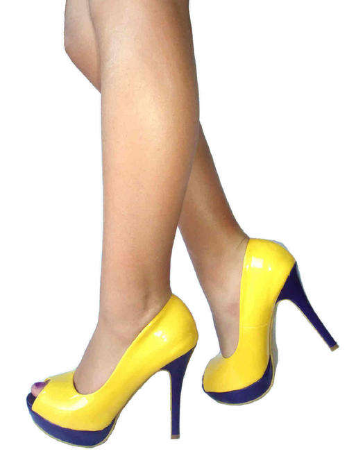 Stunning Peep Toe Two Tone Platform Yellow / Deep Purple Size 5