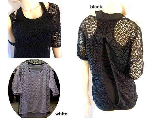 Mesh Foldable Sleeve Bow Slit Back 2 Piece Size 32/34 Color Black