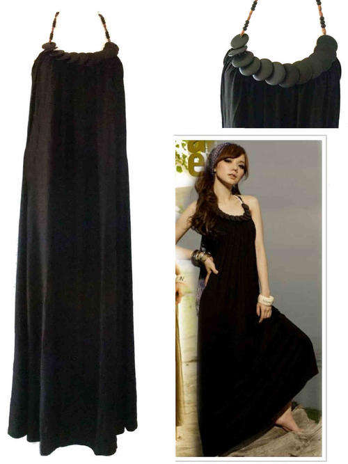 Wooden Neckline Halter Neck Maxi Dress Black Size 36/38