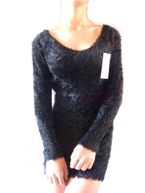 Super Soft Stretchy Fuzzy Sweater V Neck Dress/Long Top Size 30-38