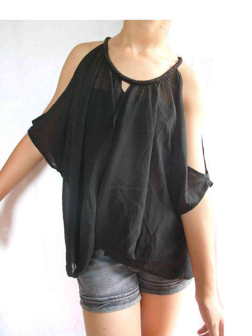 Bare Shoulder Loose Front Cross Top Size 42-44 Color Sky Blue