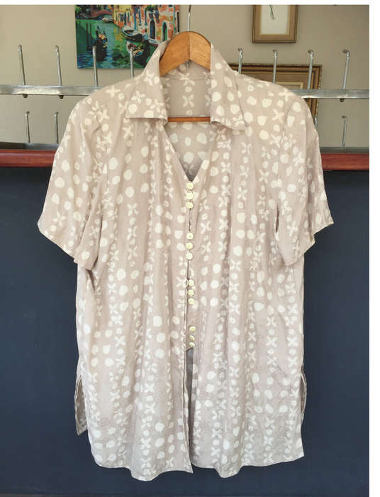 Vintage Handmade Batik Unique! 2 Piece Shirt Skirt Set Silk Size XL
